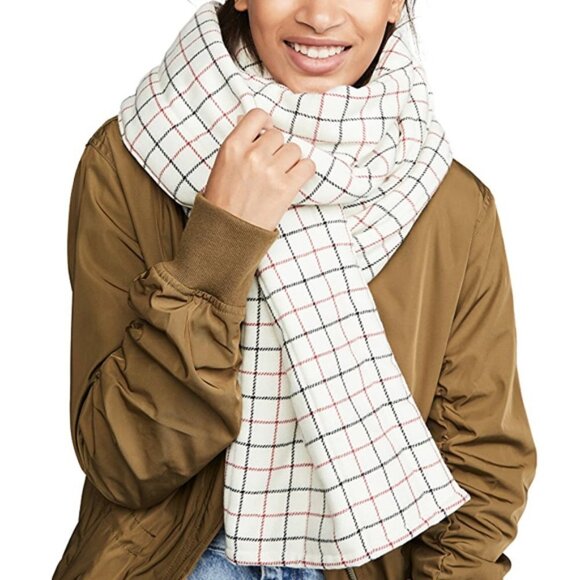 $250 Rag & Bone Ivory Red Green Tattersal Down Quilted Puffer Scarf NWT